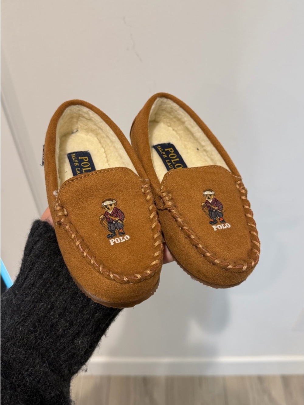 Polo by Ralph Lauren Tan Suede Shearling-Lined Slippers